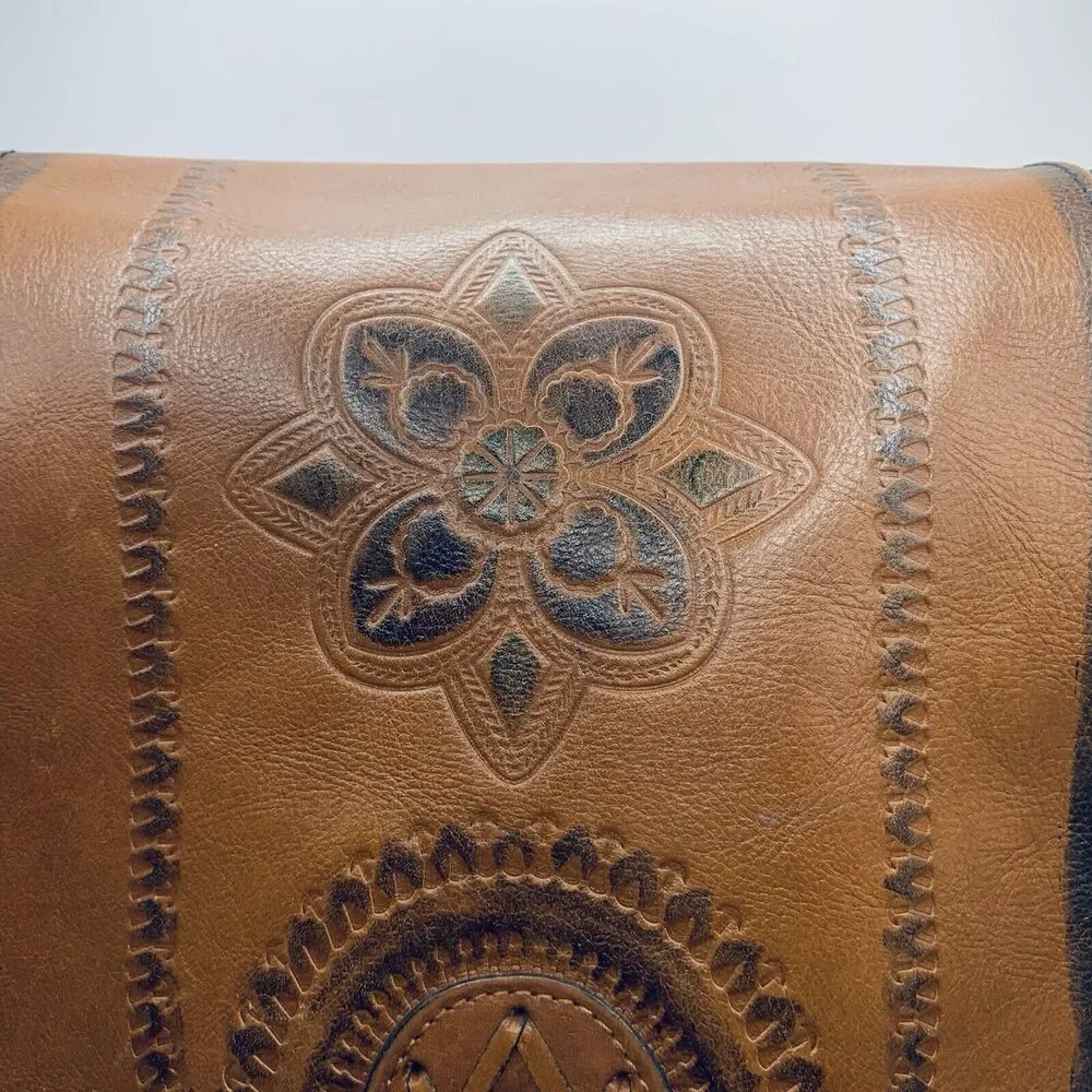 PATRICIA NASH HAND TOOLED SATCHEL CROSS BODY BAG PURSE Brown Leather